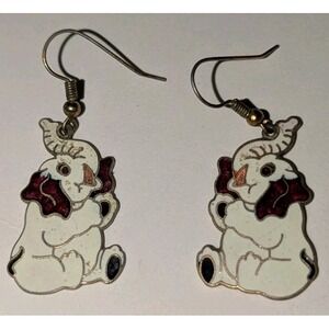 CLOISONNE ELEPHANT EARRINGS IVORY WHITE & RED MULTICOLOR ENAMEL VINTAGE HTF RARE
